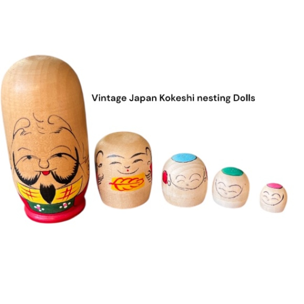 Vintage Kokeshi Nesting Dolls(Gods of Fourtune)signed Japan